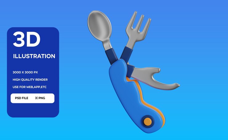 PSD ilustración del icono 3d de los utensilios de acampada