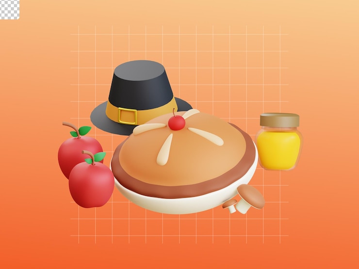 PSD ilustración de icono de acción de gracias 3d comer con pastel y miel