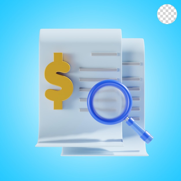 Ilustración del icono de auditoría financiera en 3D