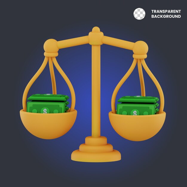 Ilustración del icono de la balanza financiera en 3D