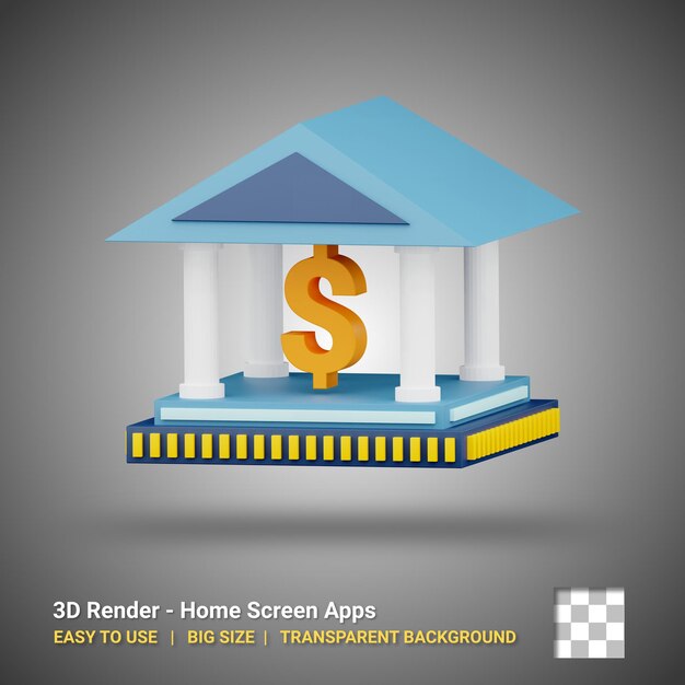 PSD ilustración de icono de banco 3d con diseño aislado