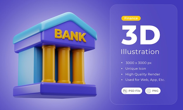 Ilustración de icono de banco de finanzas 3d