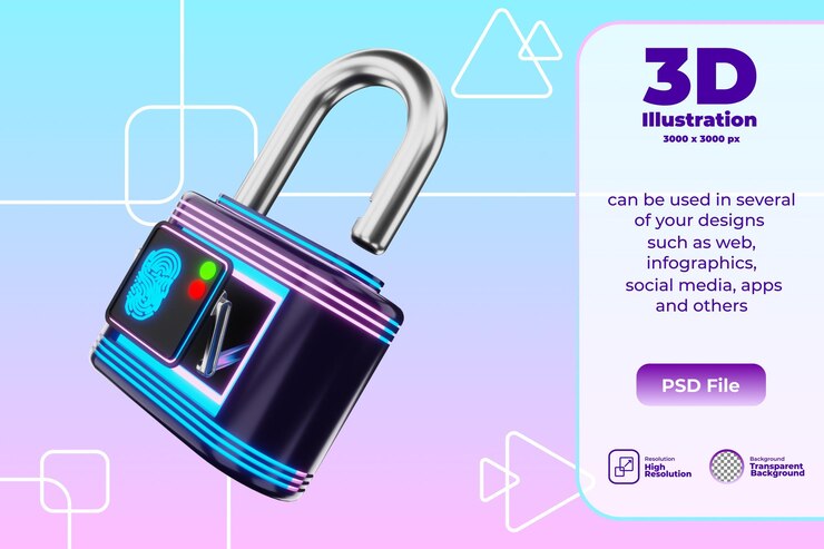 PSD ilustración del icono de bloqueo de huella digital 3d