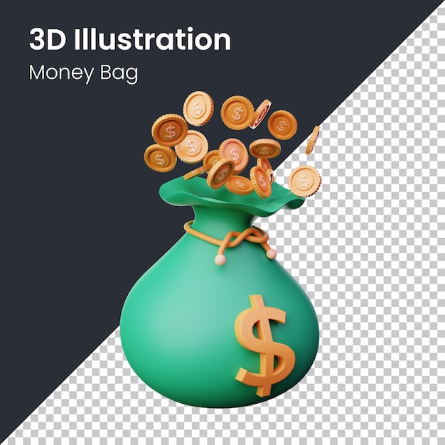 Ilustración del icono de la bolsa de dinero de psd 3d