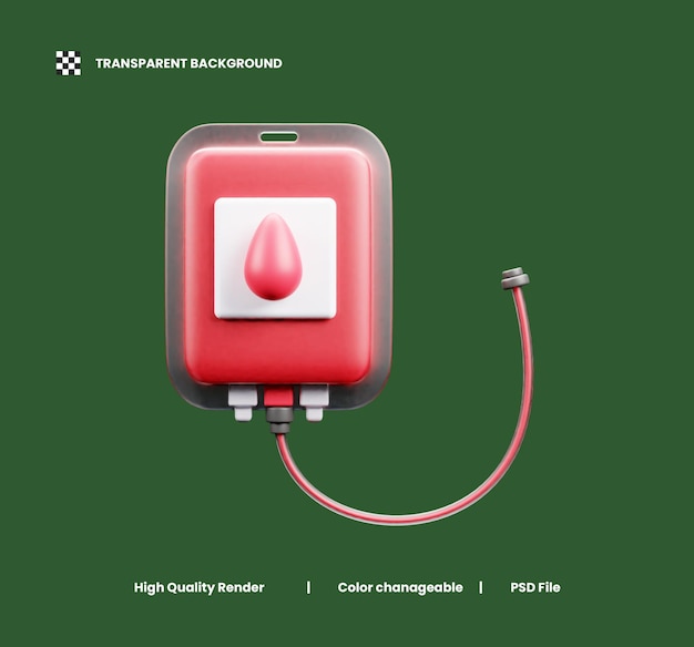 Ilustración del icono de la bolsa de sangre en 3D o ilustración del icono de la bolsa de donación de sangre en 3D