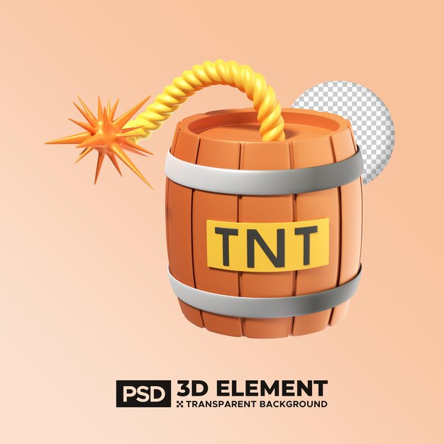 Ilustración del icono de la bomba TNT 3D renderizado aislado elemento de activo de juego premium PSD de cerca