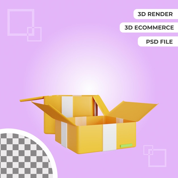 Ilustración de icono de caja de embalaje abierto 3D renderizado aislado