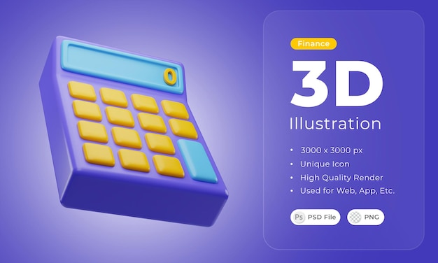 Ilustración de icono de calculadora de finanzas 3d