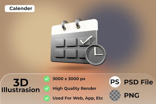 Ilustración de icono de calendario 3d.