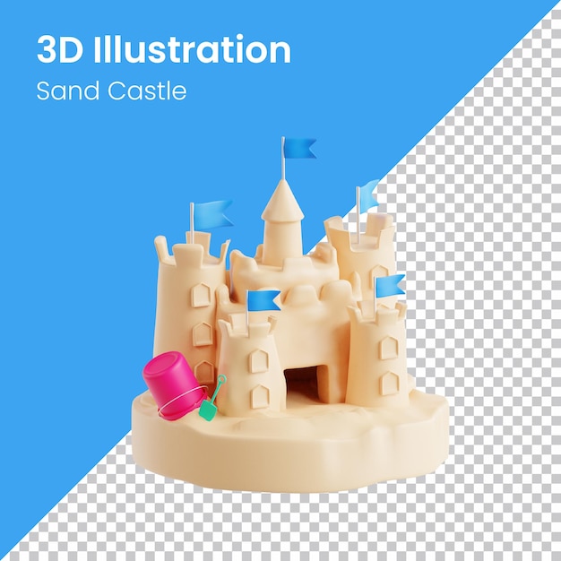 Ilustración del icono del castillo de arena en psd 3d