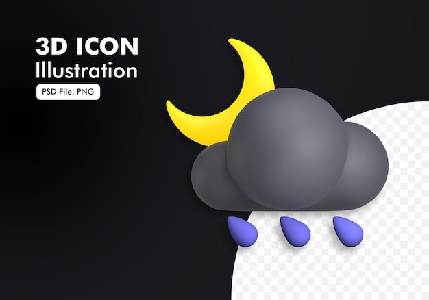 PSD ilustración de icono de clima 3d de tormenta de lluvia nocturna