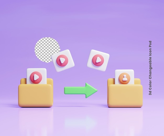 Ilustración del icono del concepto de transferencia de archivos 3D o ilustración del ícono de envío de la carpeta de archivos 4D