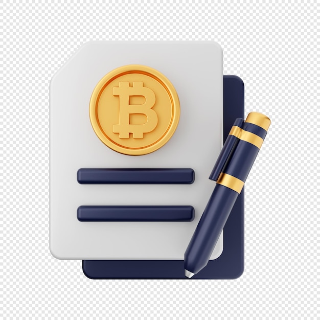 Ilustración de icono de contrato de bitcoin 3d