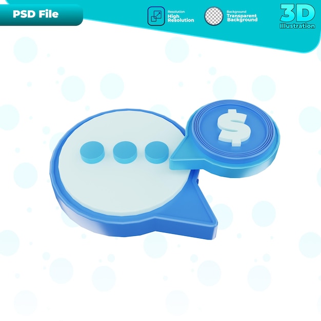 Ilustración de icono de conversación de pago de procesamiento 3D