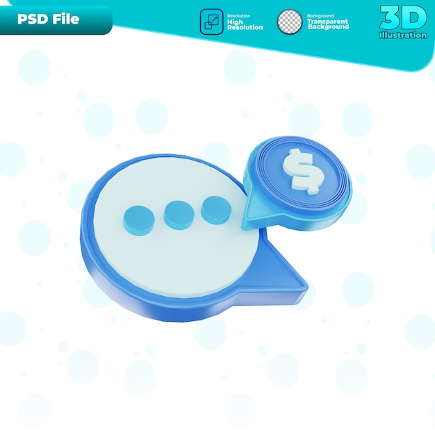 PSD ilustración de icono de conversación de pago de procesamiento 3d