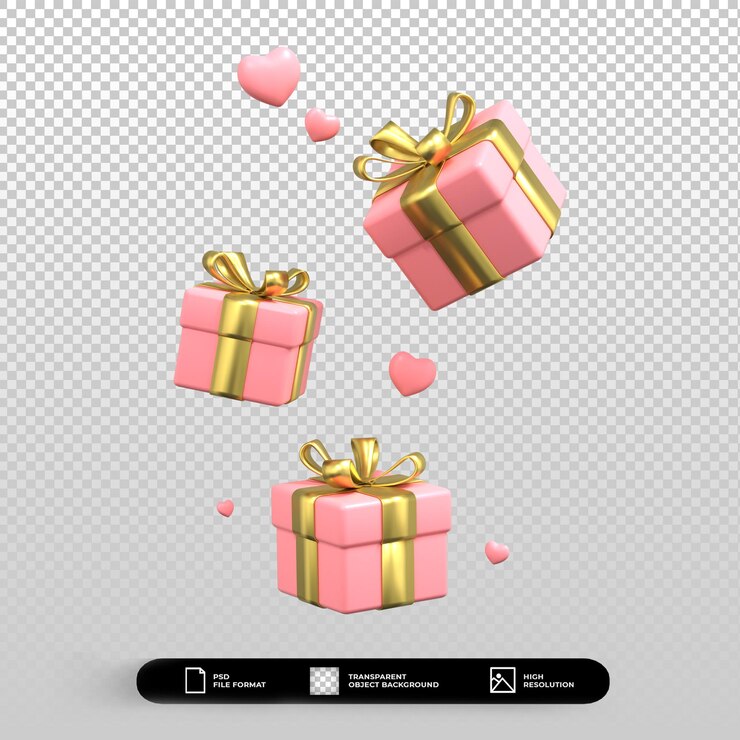 PSD ilustración de icono de corazón y caja de regalo de oro rosa del día de san valentín 3d aislado