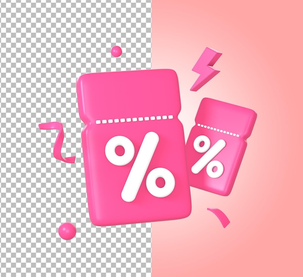 Ilustración del icono del cupón de descuento promocional o del código del cupón 3D