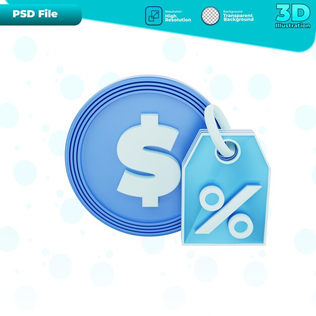 PSD ilustración de icono de descuento de pago de procesamiento 3d