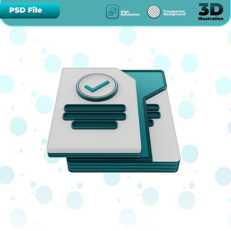 Ilustración de icono de documento de aprobación de procesamiento 3D