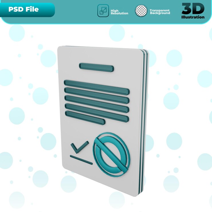 Ilustración de icono de documento de aprobación de procesamiento 3D