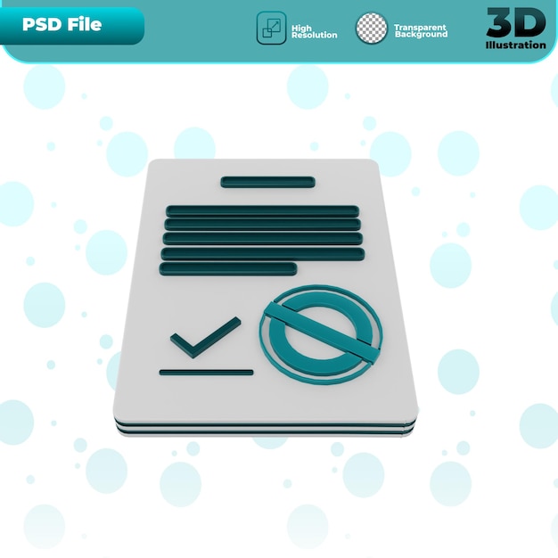 Ilustración de icono de documento de aprobación de procesamiento 3d