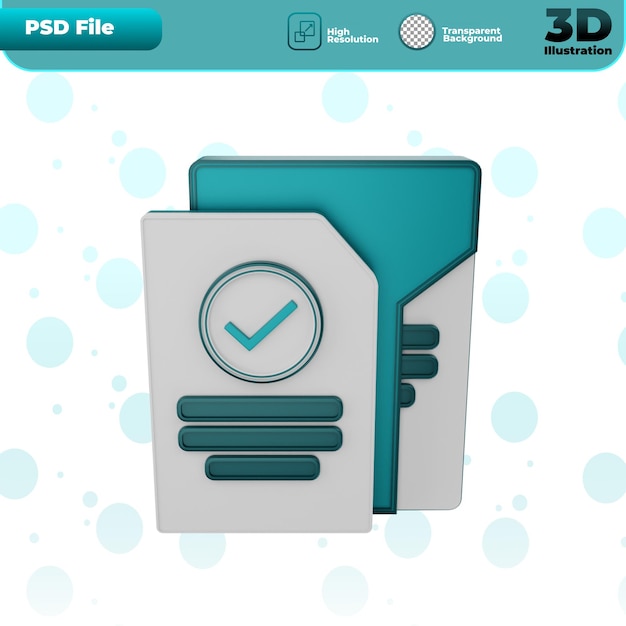 Ilustración de icono de documento de aprobación de procesamiento 3D