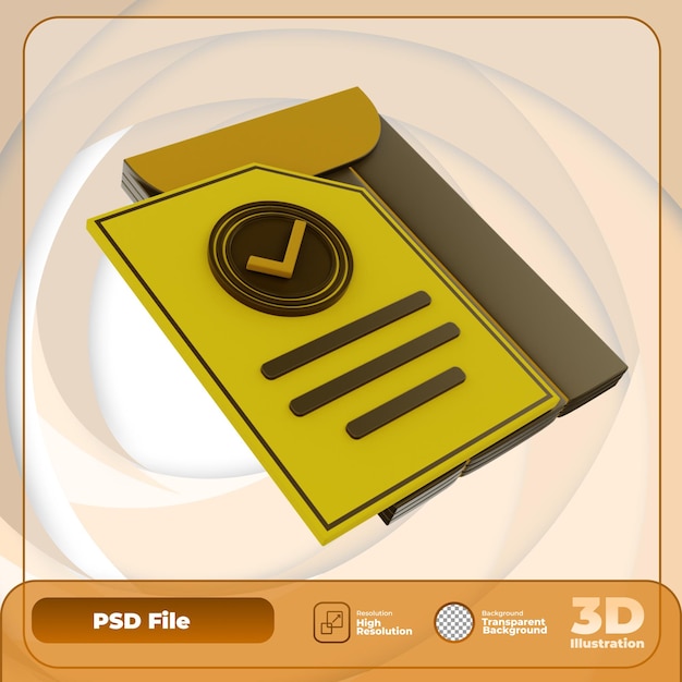 PSD ilustración de icono de documento de aprobación de procesamiento 3d