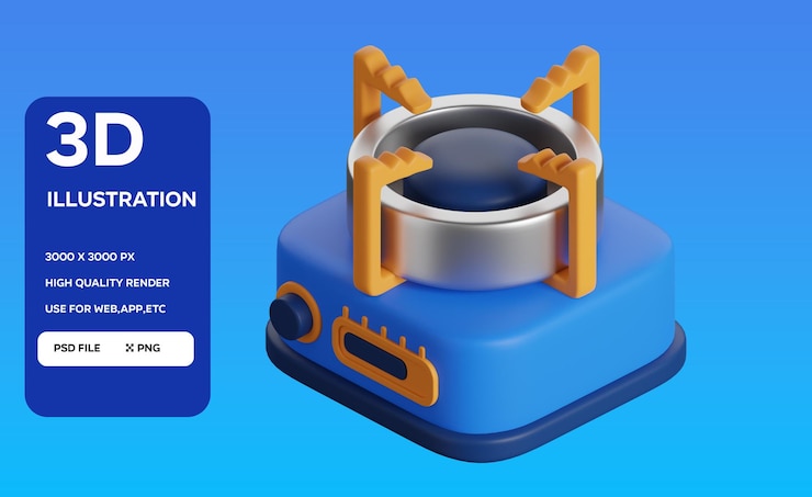 PSD ilustración del icono de la estufa de acampada en 3d
