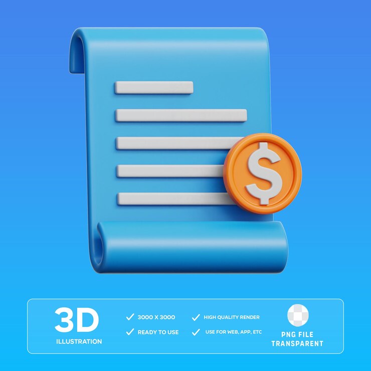 Ilustración del icono de la factura en 3D