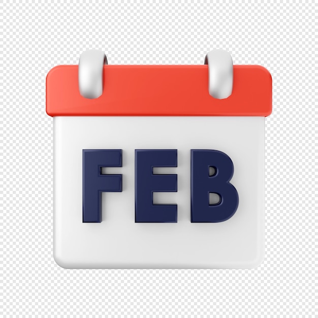 Ilustración de icono de febrero de calendario 3D