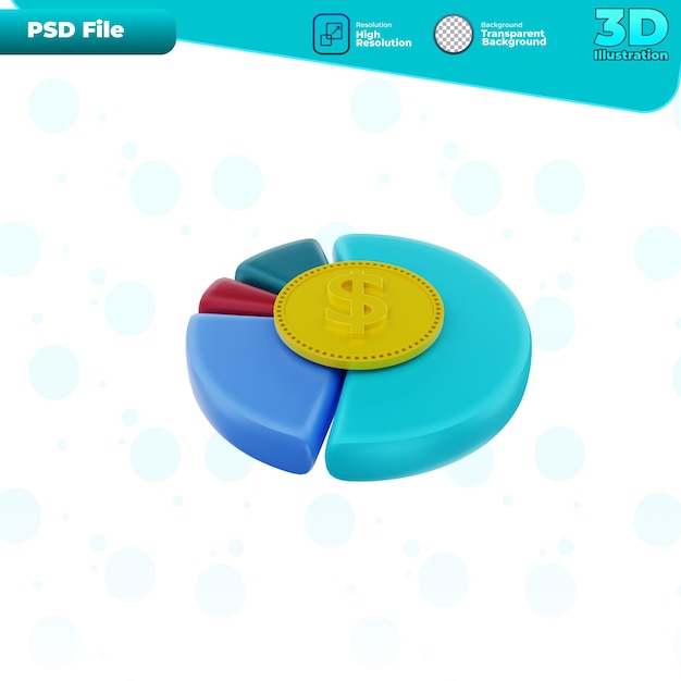 Ilustración de icono de finanzas de gráfico circular de procesamiento 3D