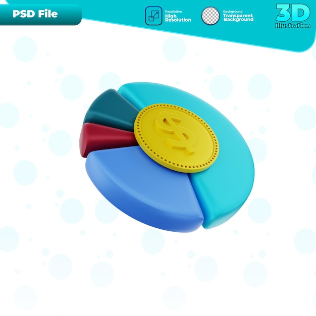 Ilustración de icono de finanzas de gráfico circular de procesamiento 3d