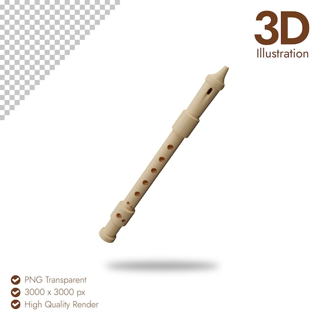 PSD ilustración del icono de la flauta en 3d