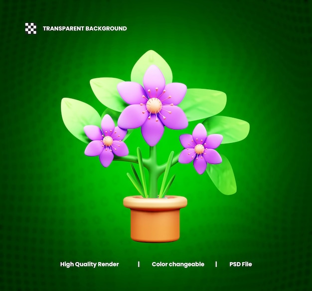 Ilustración del icono de la flor en 3D o ilustración del ícono web de la planta floral en 3D