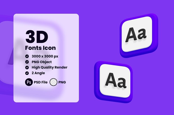 PSD ilustración del icono de fuentes 3d