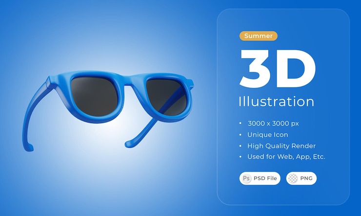 PSD ilustración de icono de gafas de sol de verano 3d