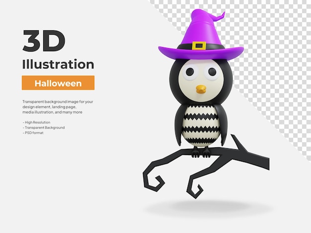 Ilustración del icono de halloween del búho 3d