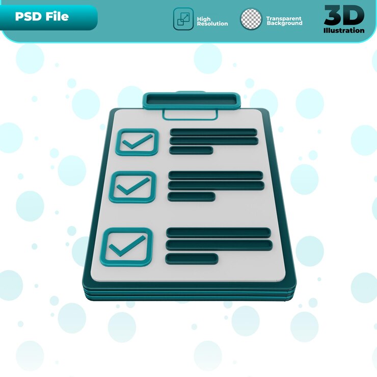 Ilustración de icono de lista de aprobación de procesamiento 3D