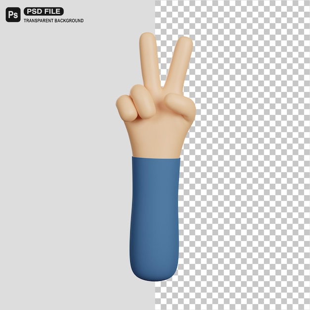 Ilustración de icono de mano de paz 3d