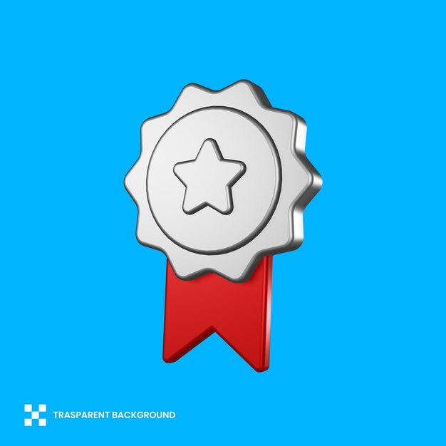 Ilustración de icono de medalla de plata de renderizado 3D con fondo transparente