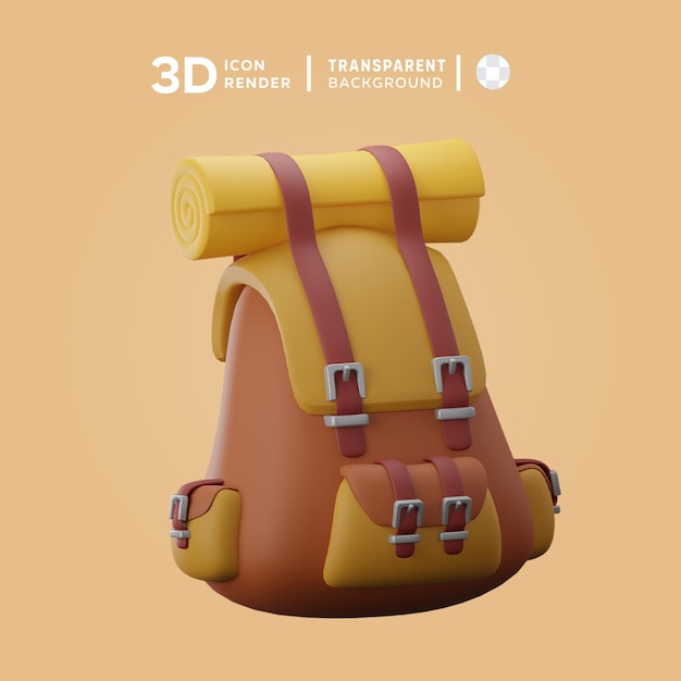 PSD ilustración del icono de la mochila de camping en 3d