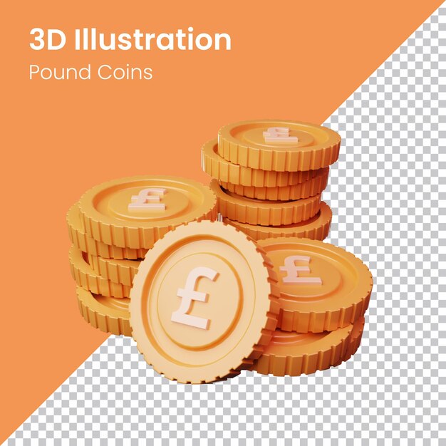 Ilustración del icono de las monedas de libra renderizadas en PSD 3d