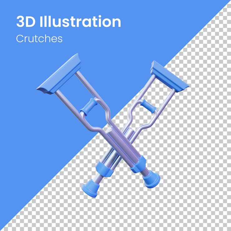 PSD ilustración de icono de muletas de renderizado 3d psd