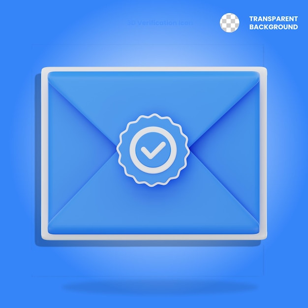 Ilustración del icono de la notificación de correo electrónico verificado 3d