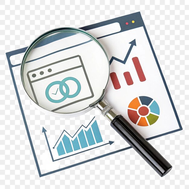 Ilustración del icono de optimización del análisis de la página web aislada en un fondo transparente
