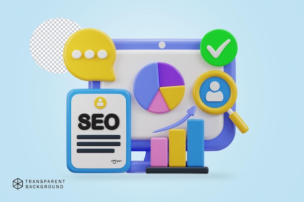 PSD ilustración del icono de optimización seo 3d