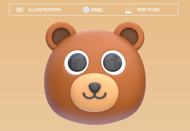 Ilustración del icono del oso en 3D