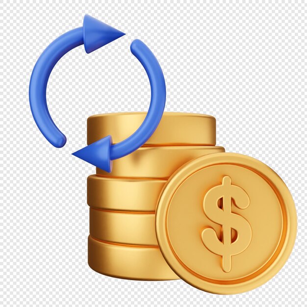 Ilustración del icono de pago de la moneda de reembolso de 3d