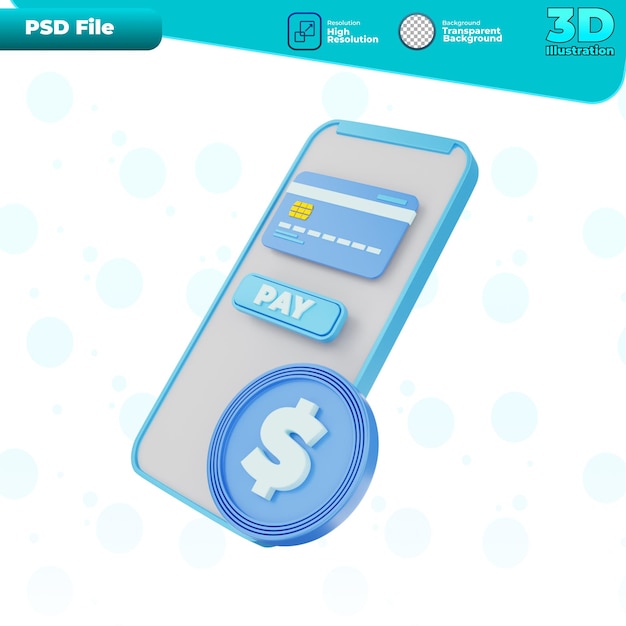 Ilustración de icono de pago móvil de procesamiento 3d