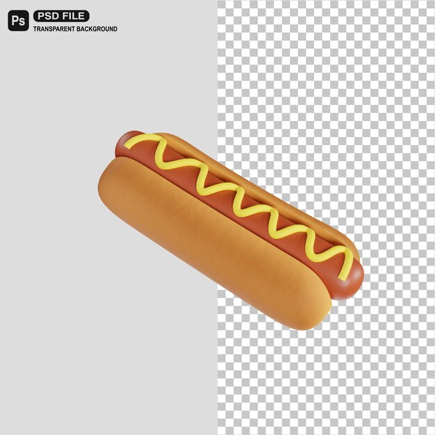 Ilustración de icono de perrito caliente realista 3D